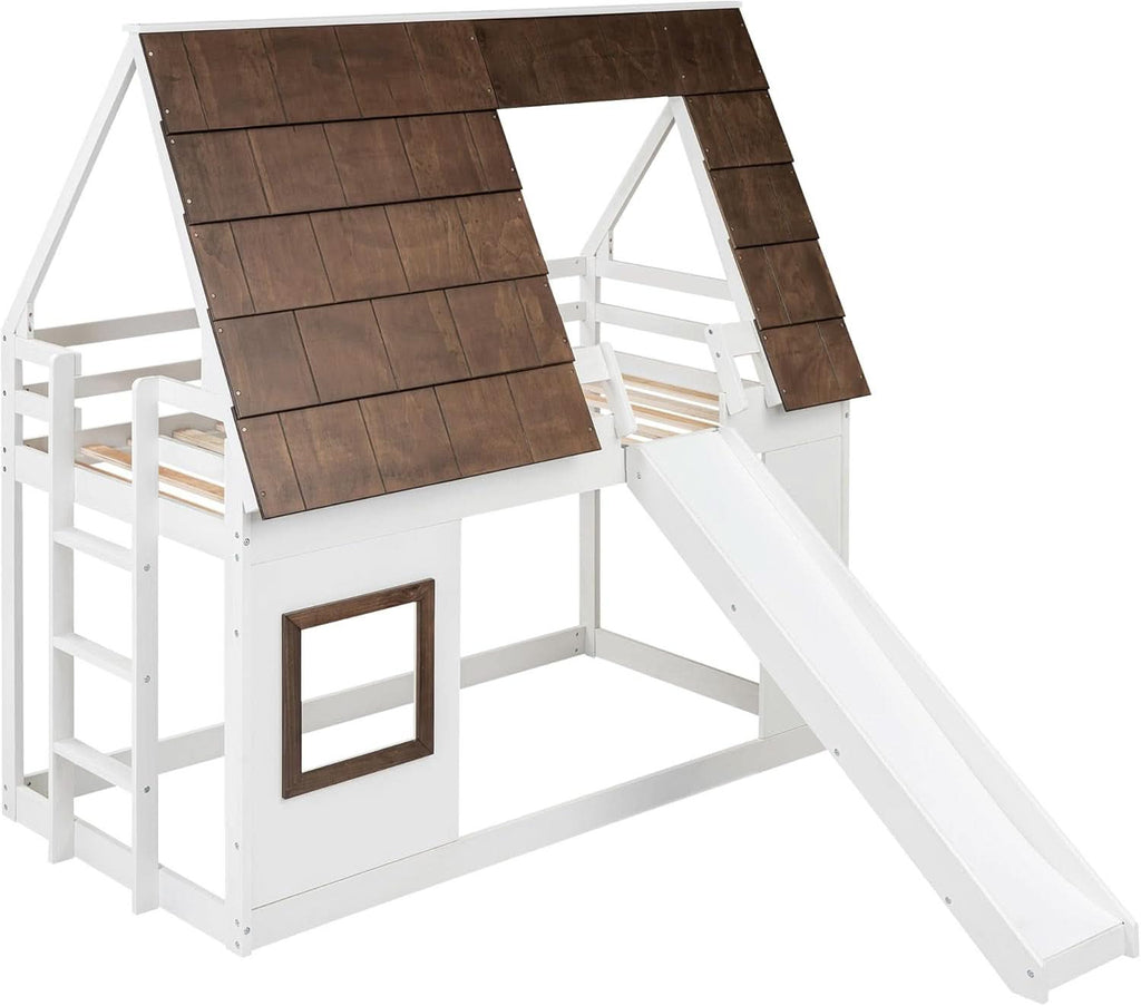 Twin Over Twin Bunk Bed With Slide For Kids Room Ready