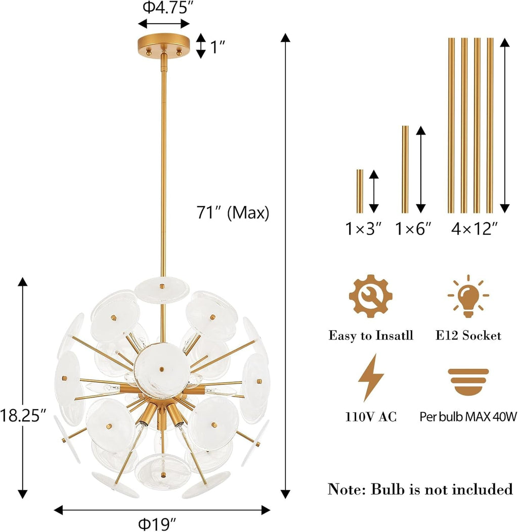 Luxurious Gold Finish 12 Light Sputnik Pendant Light