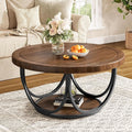Round Coffee Table 33 Inch Brown Black Industrial Frame