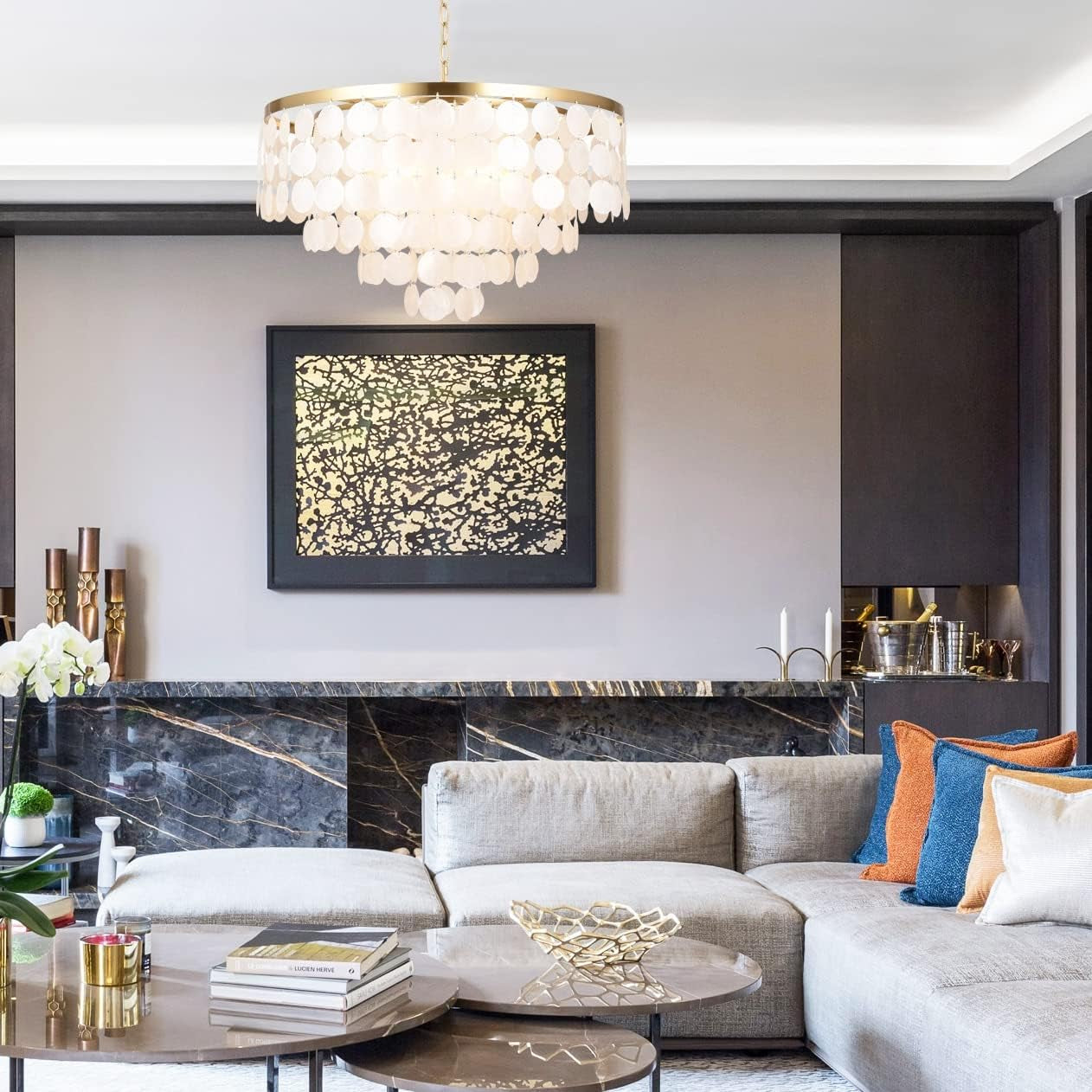24 Inches Brushed Brass Finish FiveLight Chandelier