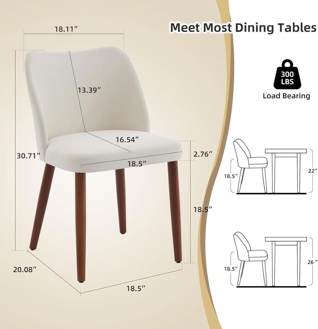 Cream White Upholstered Wooden Dining Chairs SetOf2