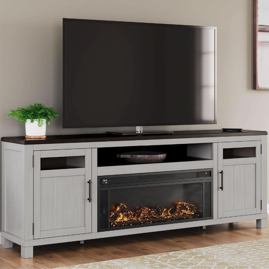 Darborn 88 Inch TV Stand Light Gray Dark Brown Electric Fire place