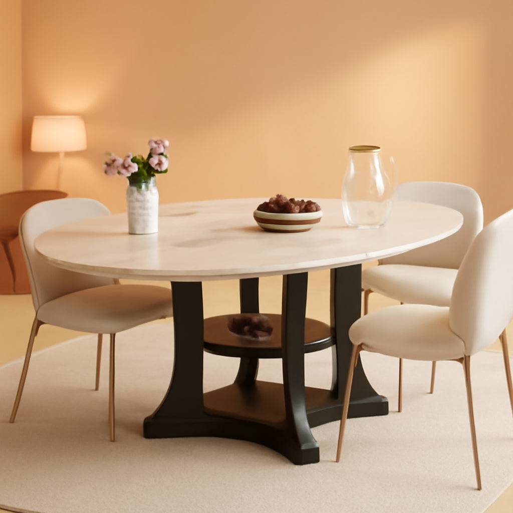 Extendable Dining Table 43 To 59 White Faux Marble Oval