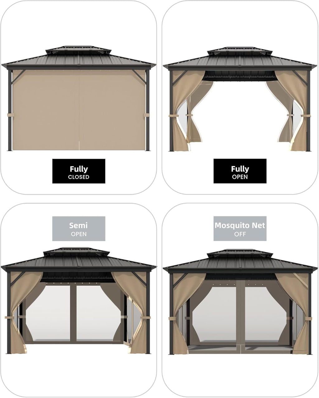 10x14 Ft Weatherproof Hardtop Aluminum Gazebo Roof