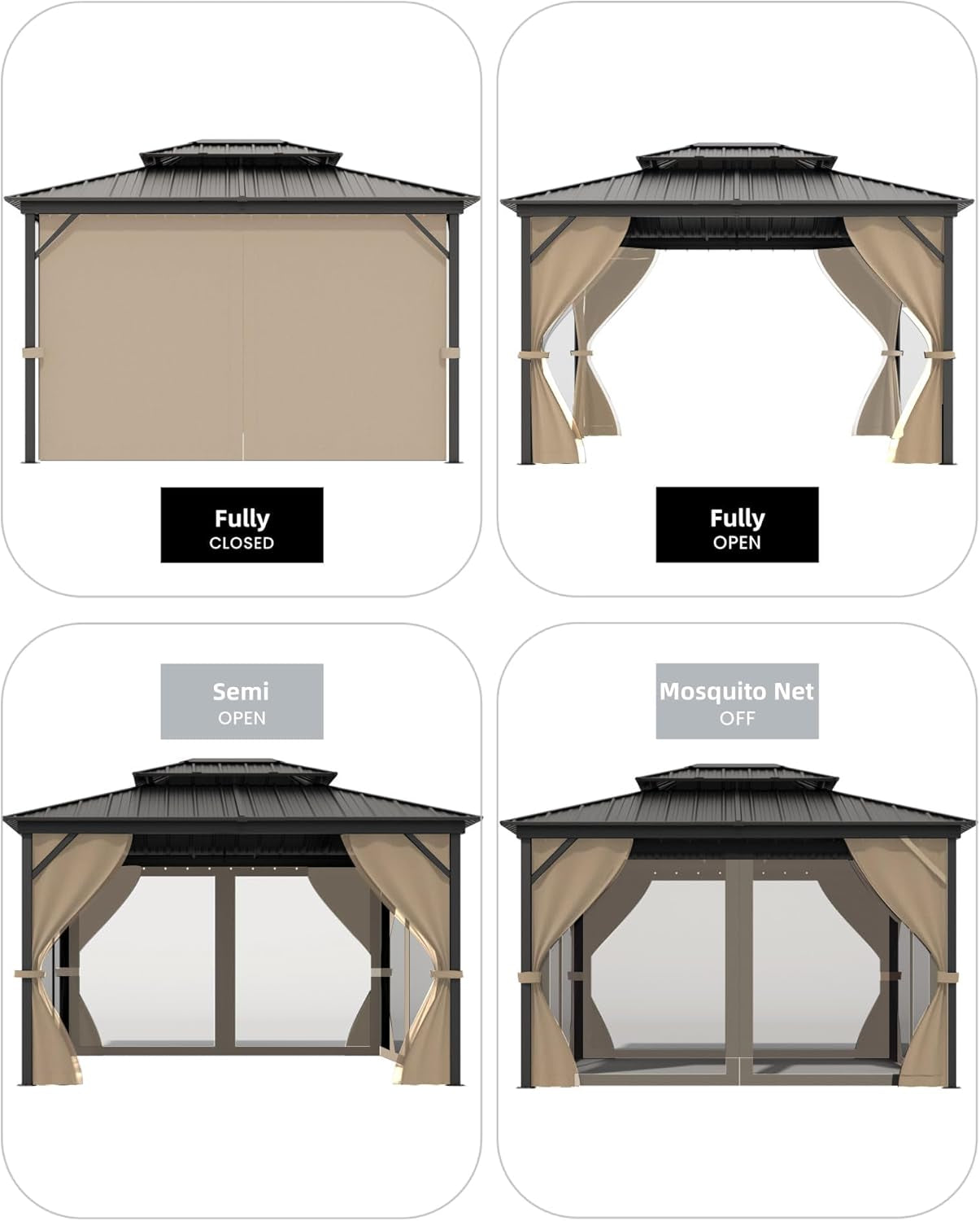 10x14 Ft Weatherproof Hardtop Aluminum Gazebo Roof