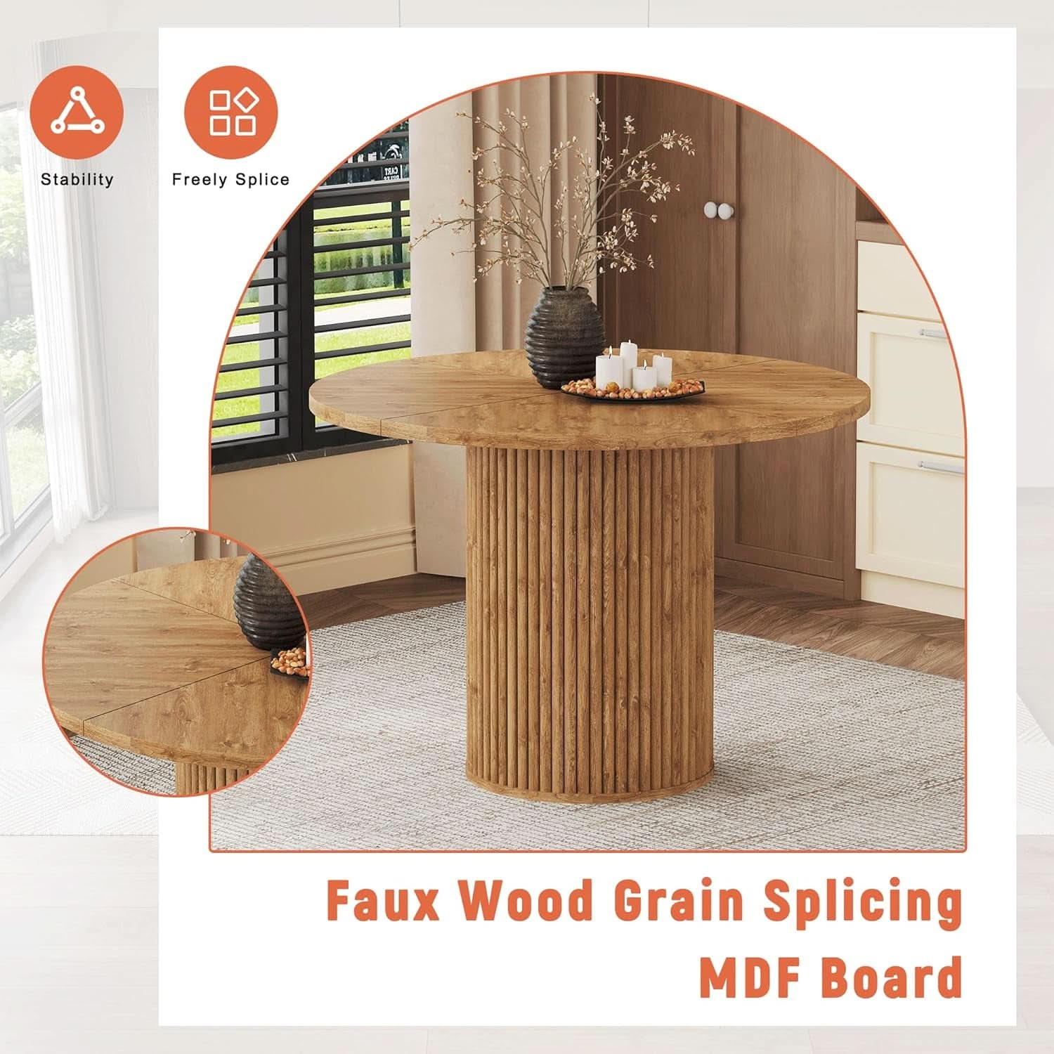 Round Dining Table Set For Four Engineered Wood Finish