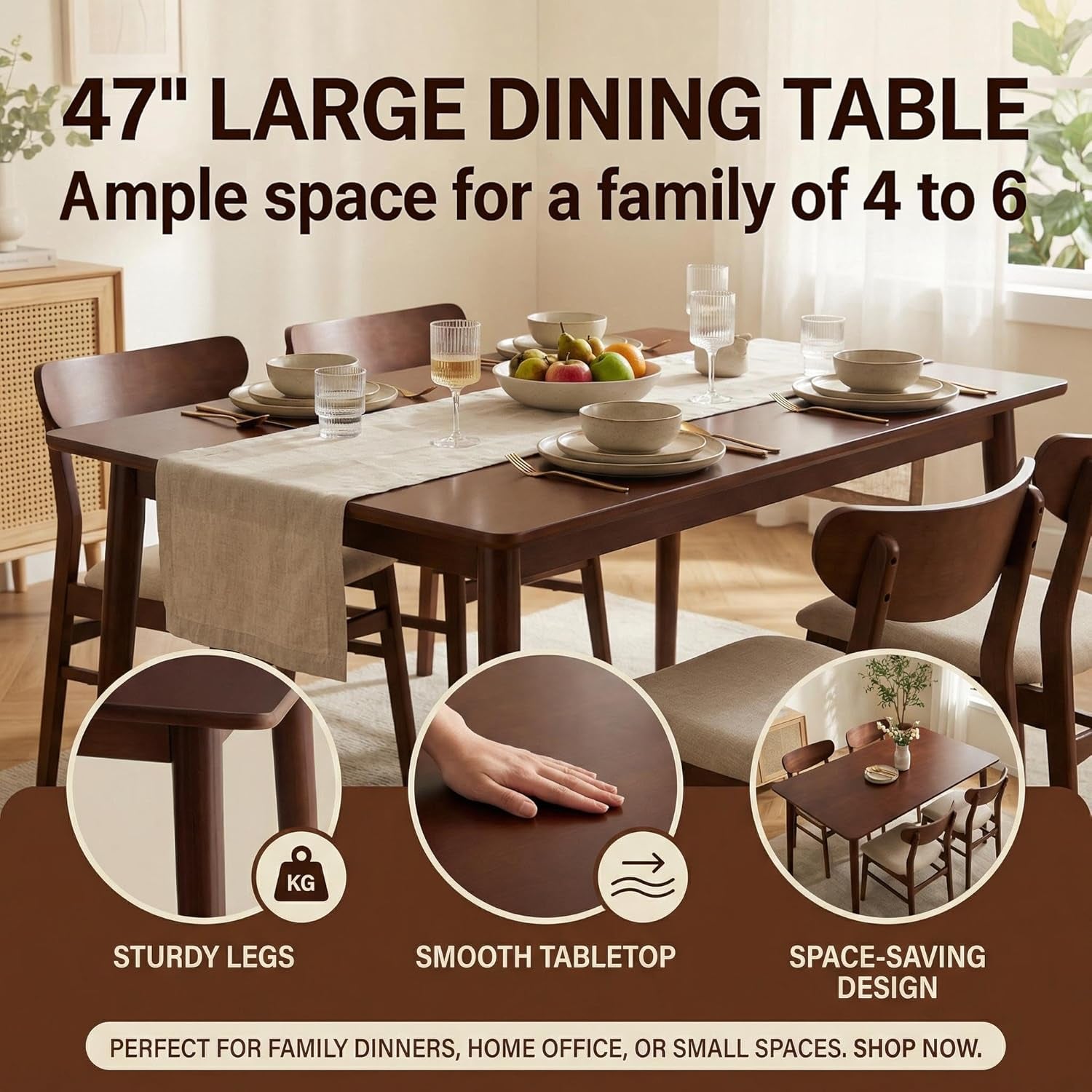 Walnut Bamboo Rectangular Modern Minimalist Dining Table