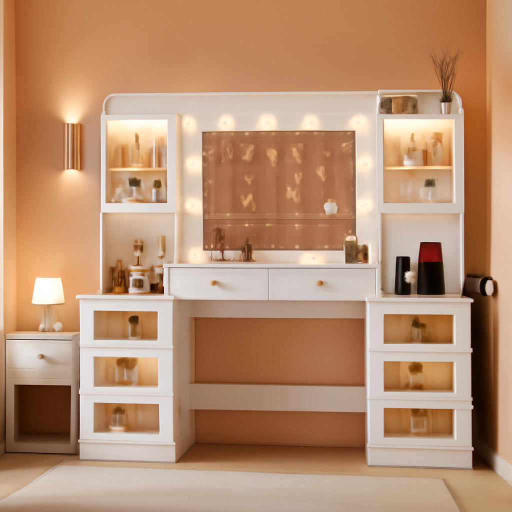 62Inch Makeup Vanity Desk With Mirror RGBLED Lighting