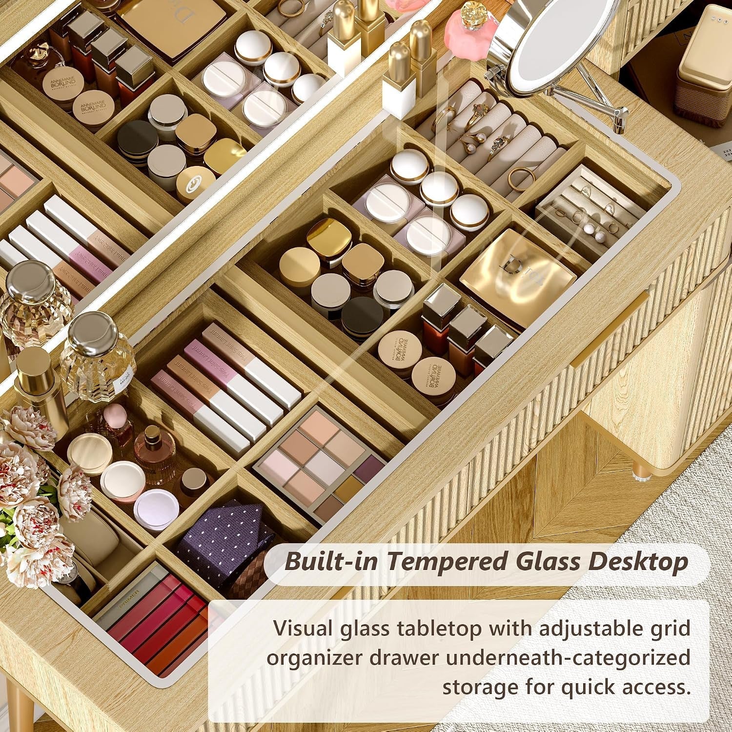 Forty Seven Inch Vanity Desk With 5X Magnifying Mirror