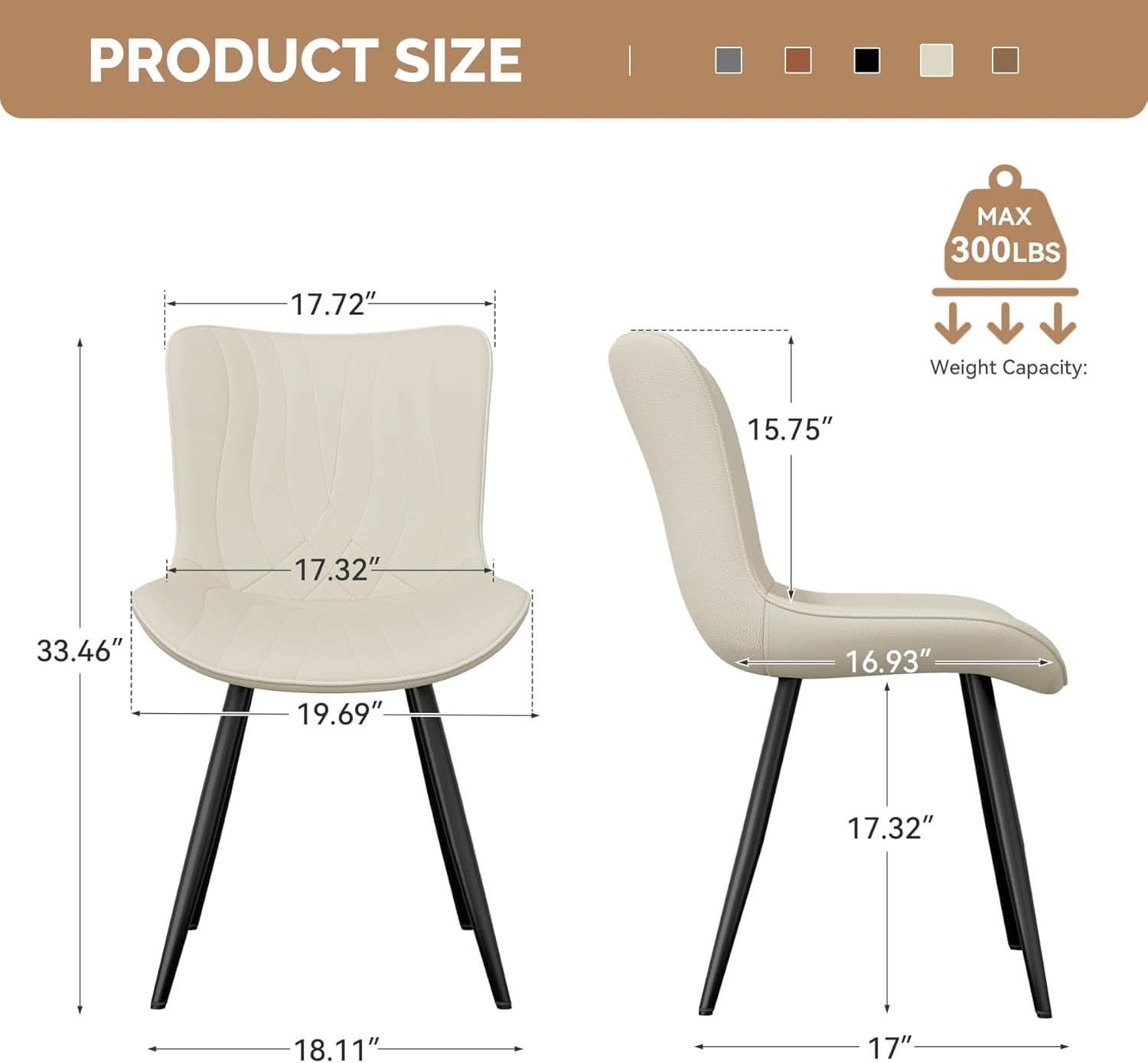 Beige Upholstered PU Leather Space Saving Ergonomic Dining Chair Set