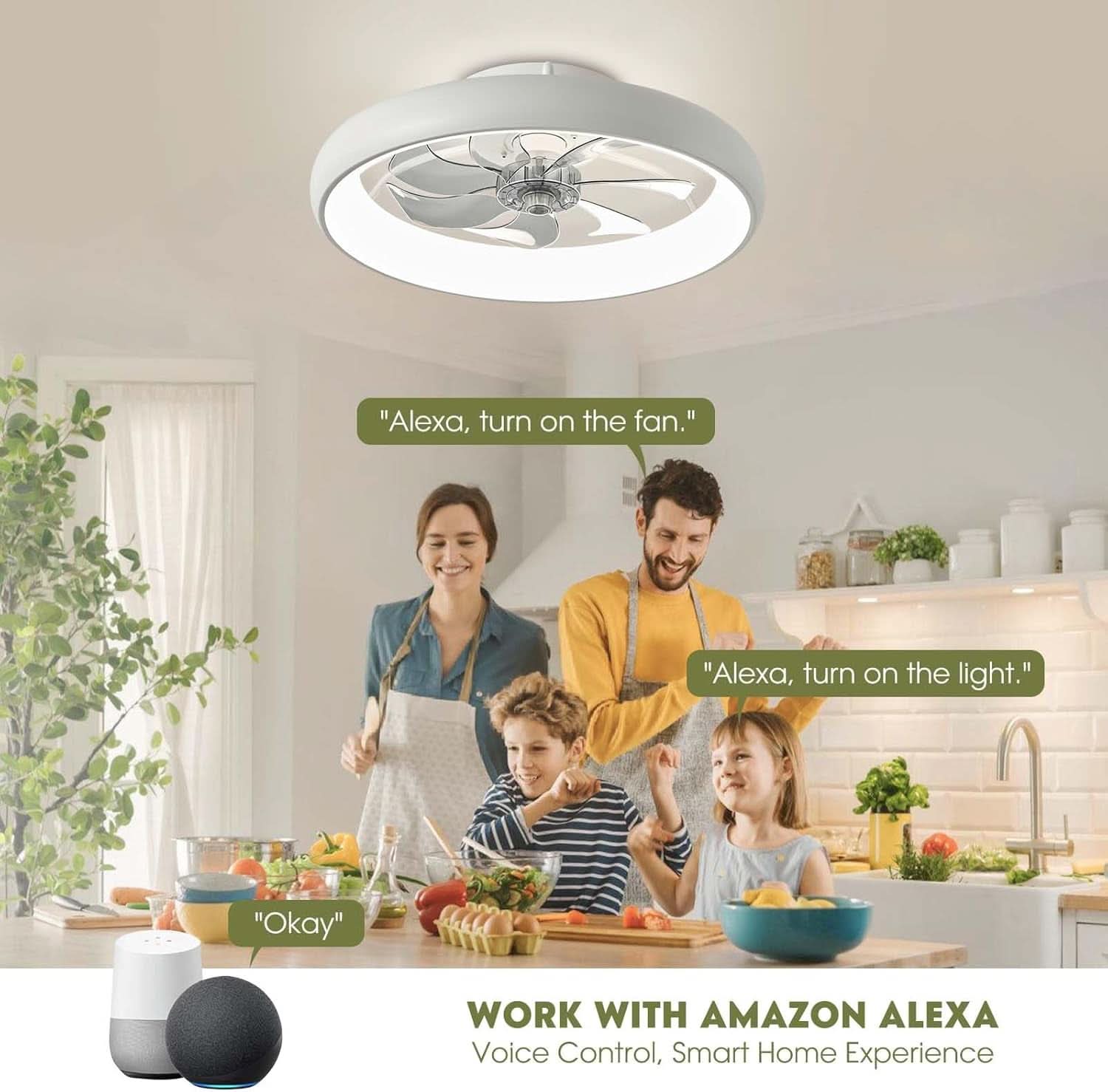 20 Inch Flush Mount Ceiling Fan With Smart Control