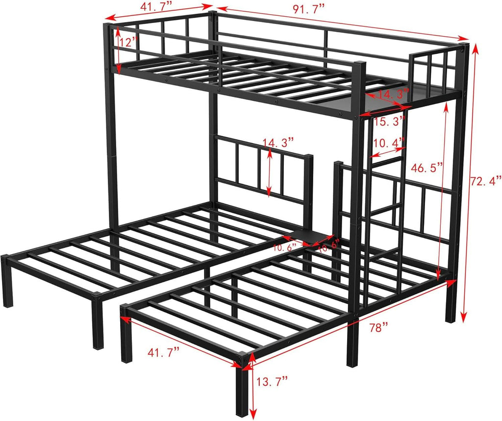 Triple Bunk Bed For Three Kids Built In Desk Black