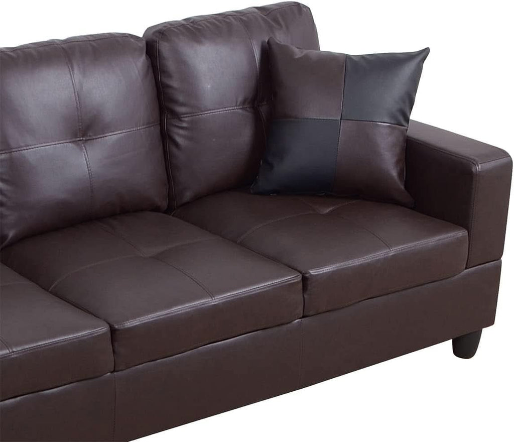 Brown Leather Sectional Sofa Set With Storage Ottoman And Left Facing Chaise
