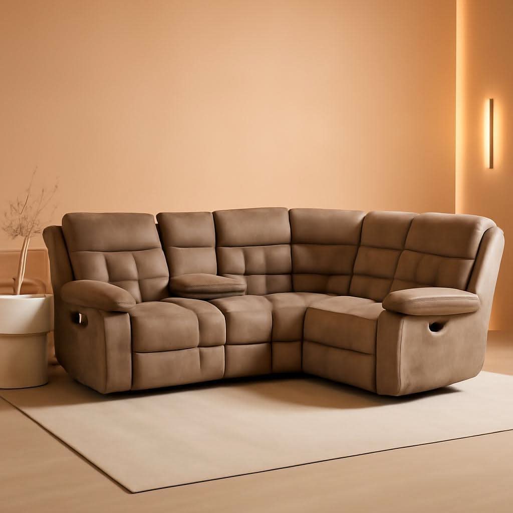 Brown Manual Reclining Sectional Sofa With Cup Holders