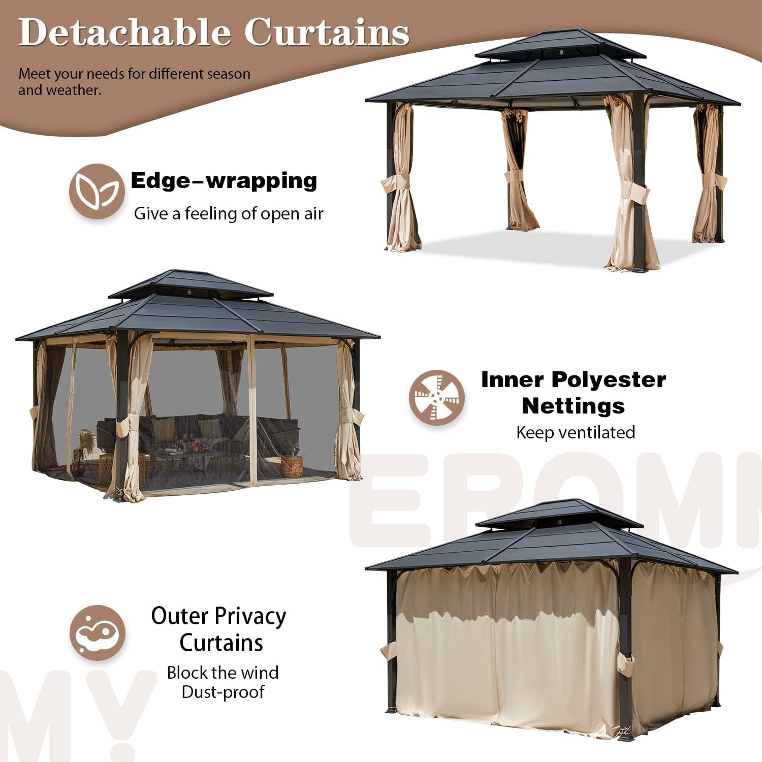 12x14 Aluminum Gazebo Using Beige Textilene Canopy