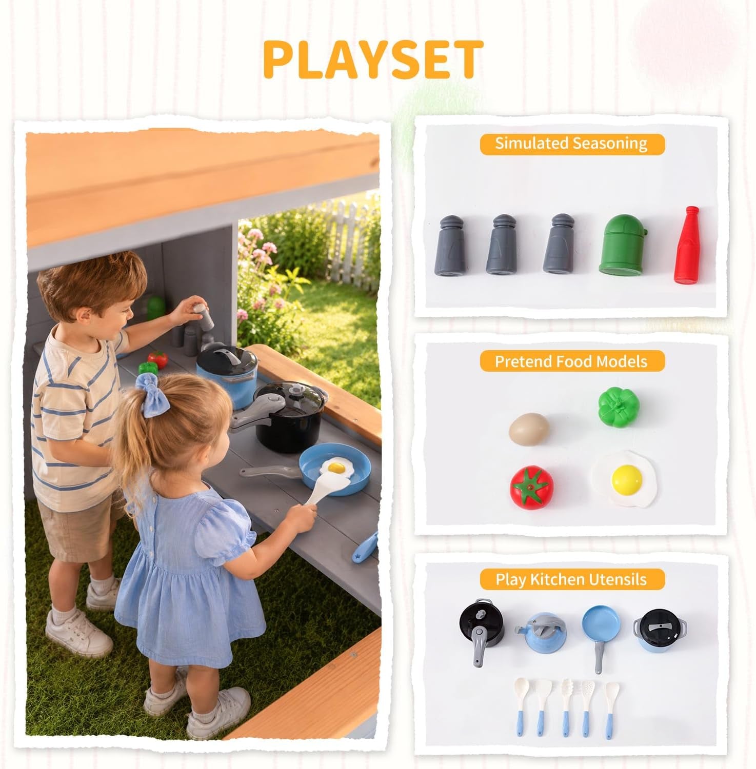 Wooden Kids Playhouse With Brown Weatherproof Kitchen