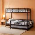 Metal Twin Size Triple Bunk Bed with Trundle, Black for Kids