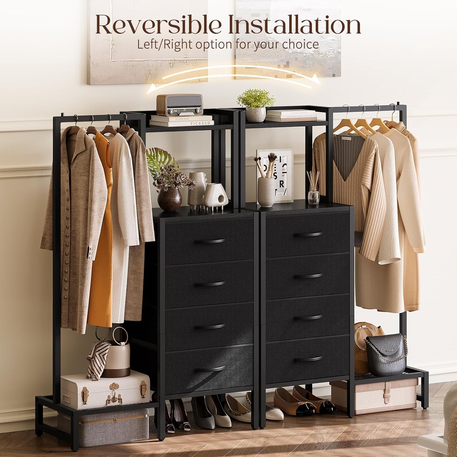 Black Dresser With Hanging Rack 44 Inch Space Saver Pro