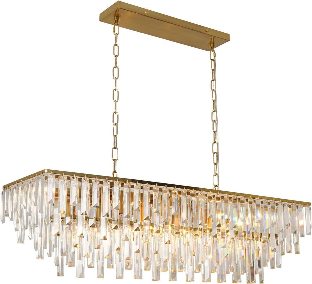 39 Inch Gold Crystal Prisms Chandelier Pendant Light