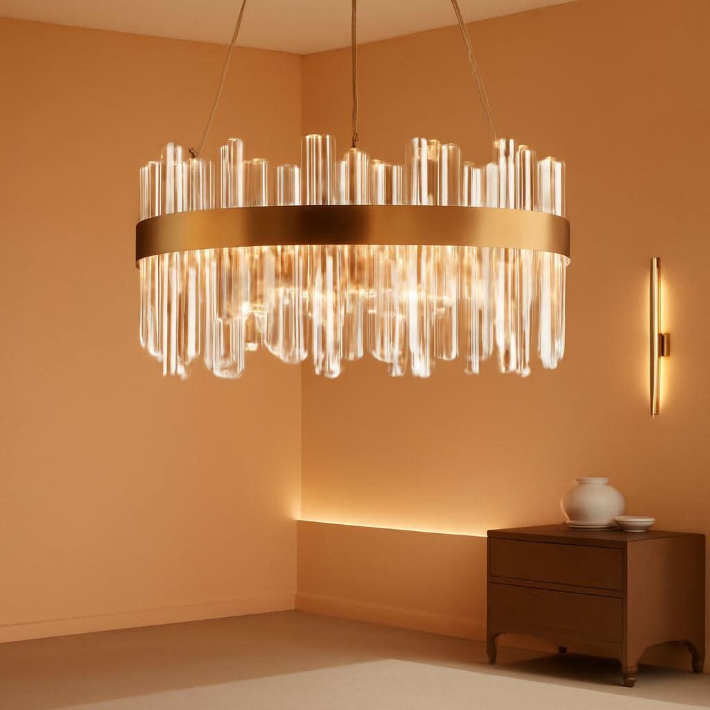 19.7 Inches Dimmable Crystal Pendant Chandelier Gold