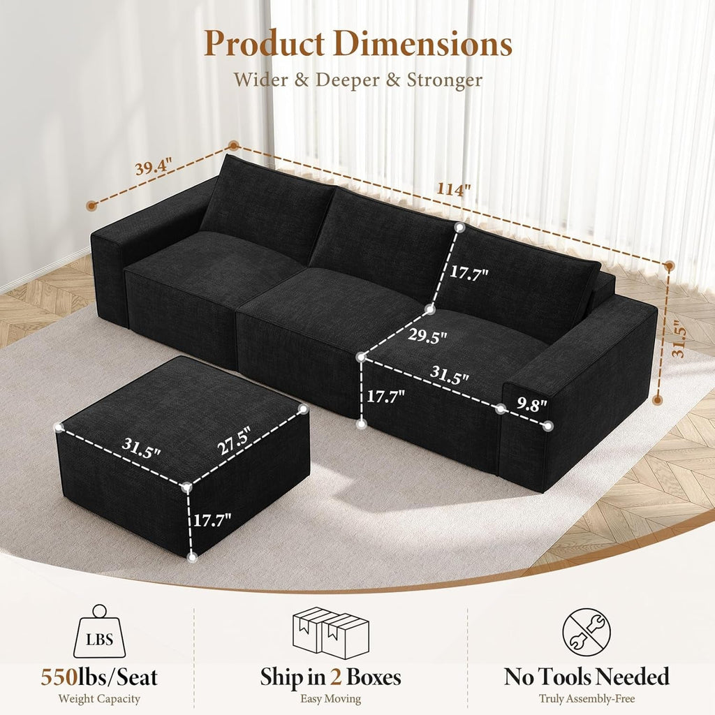114 Inch Modular Contemporary Sectional Sofa Black
