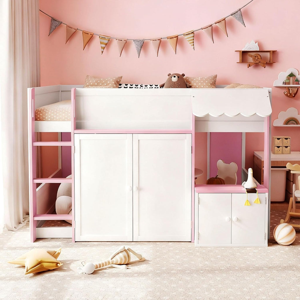Full Size Loft Bed With Playhouse Cabinets