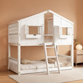 White Solid Wood Playhouse Bunk Bed Twin Over Twin With Roof Kids