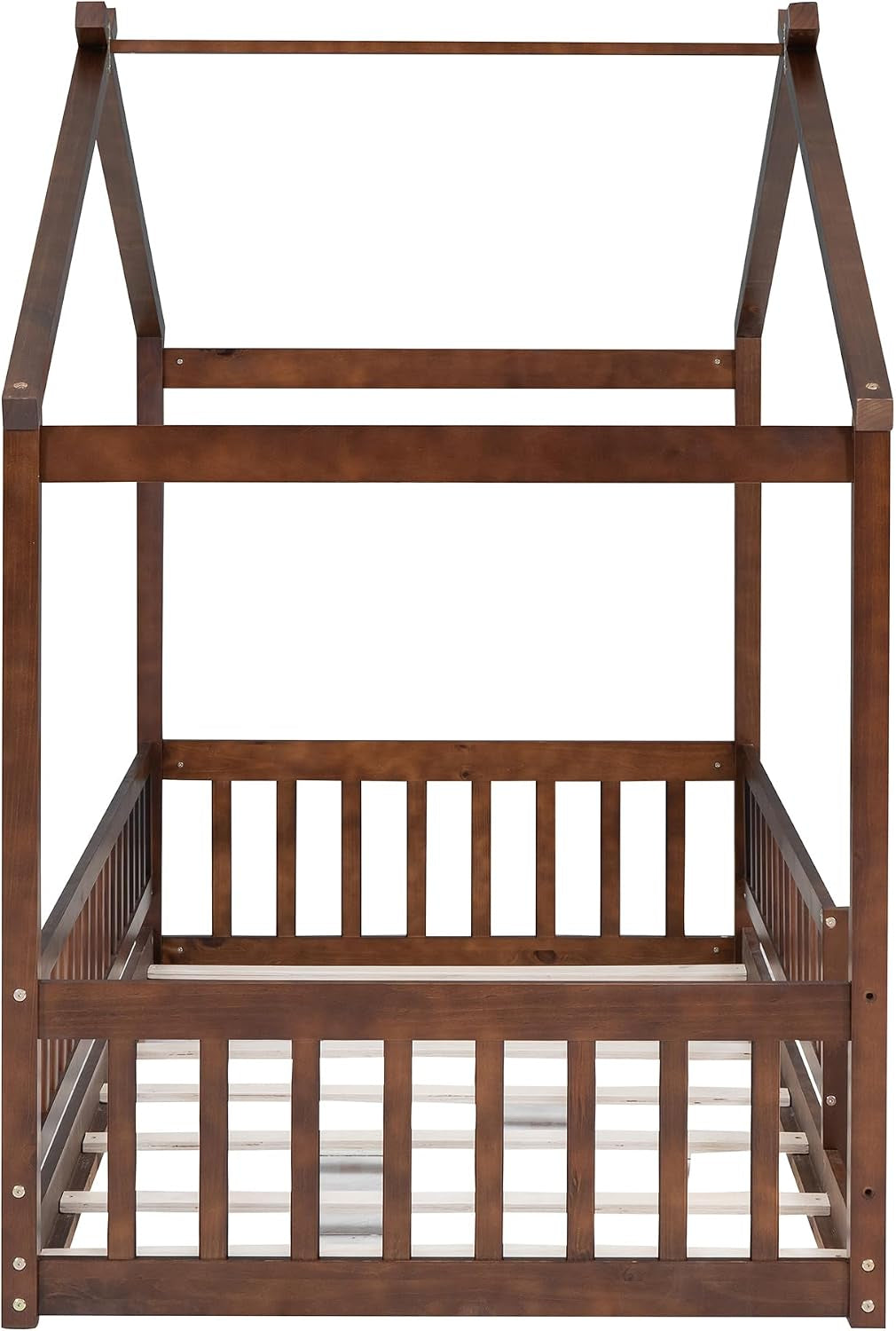 Montessori Floor Twin Bed Kids No Box Spring Walnut Finish