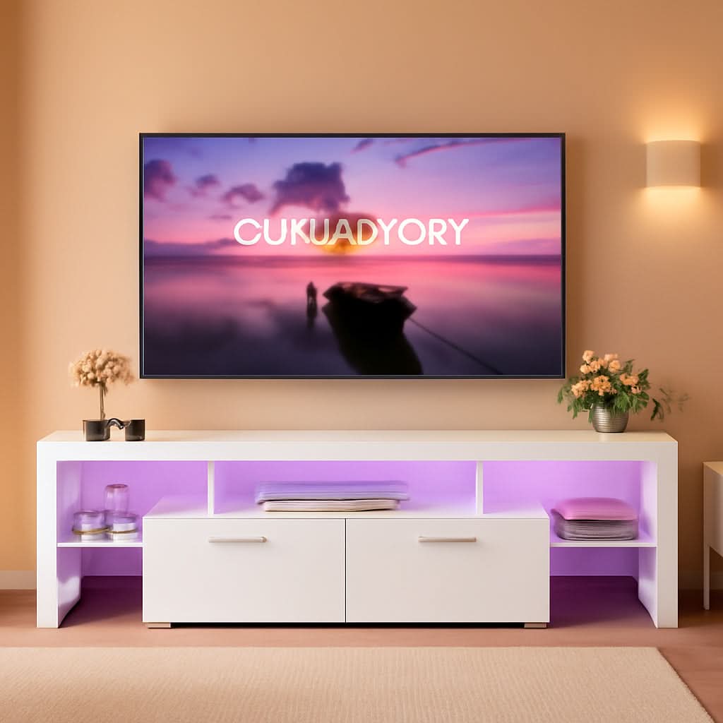 63 Inch White TV Stand With Premium LED Illumination