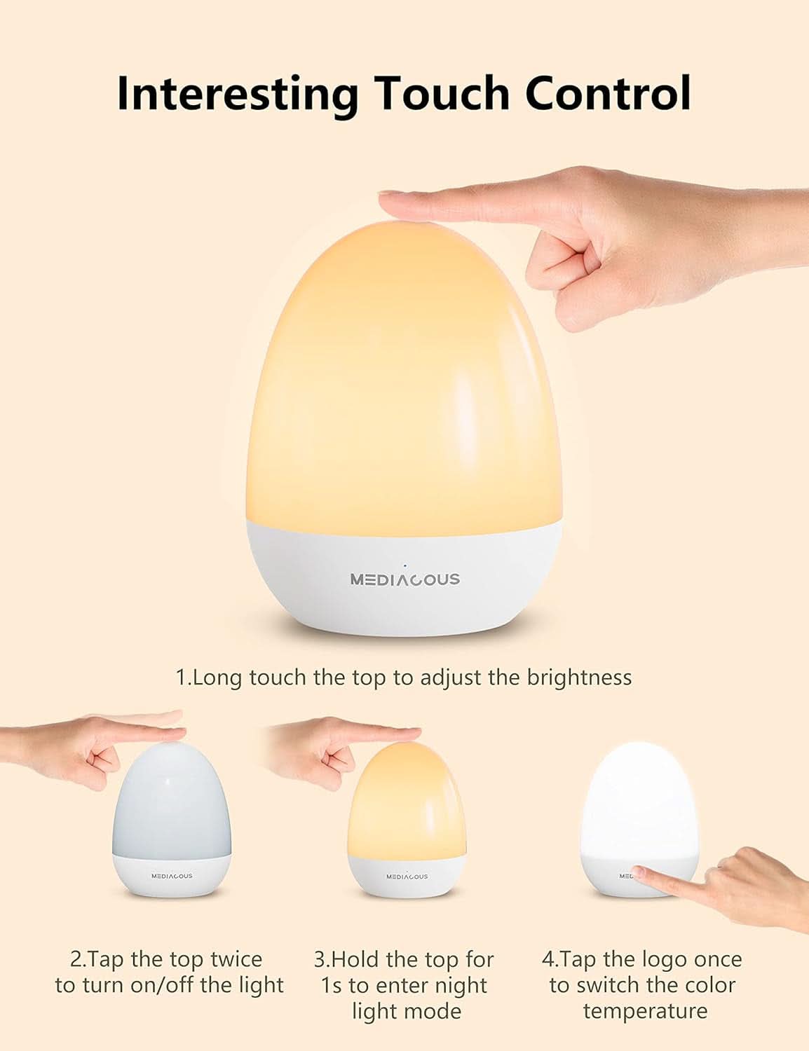 Dimmable Touch Control ABS PC LED Kids Night Light with 1-Hour Timer