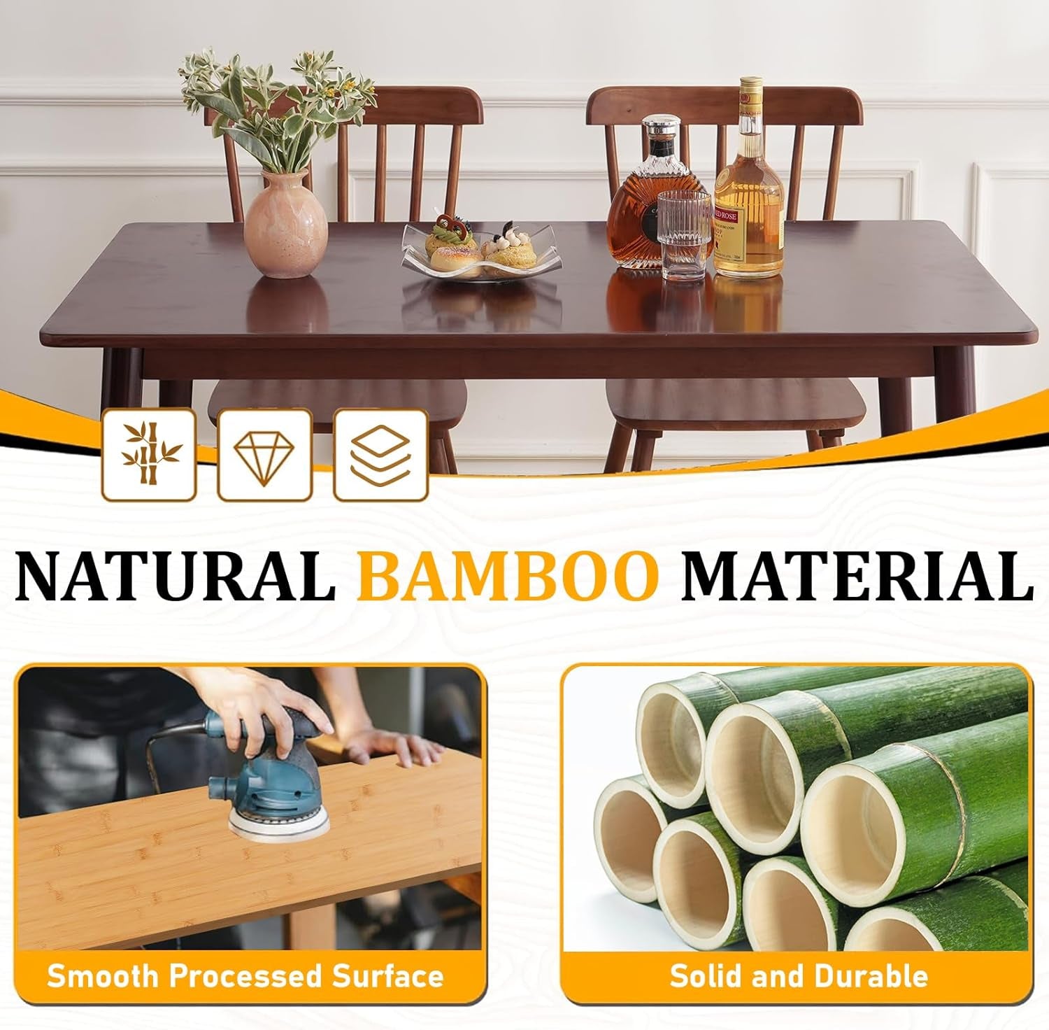 Walnut Bamboo Rectangular Modern Minimalist Dining Table