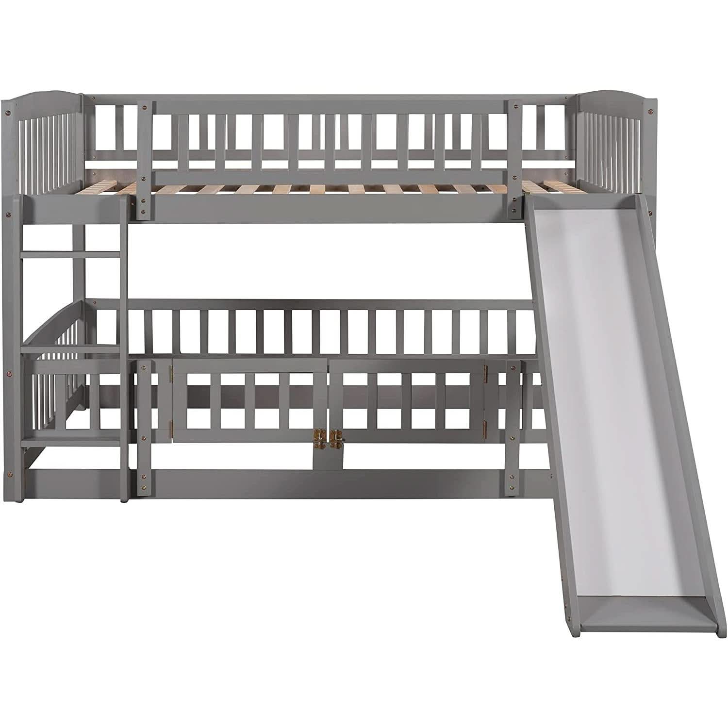 Gray Bunk Bed With Slide And Ladder For Kids Bedroom