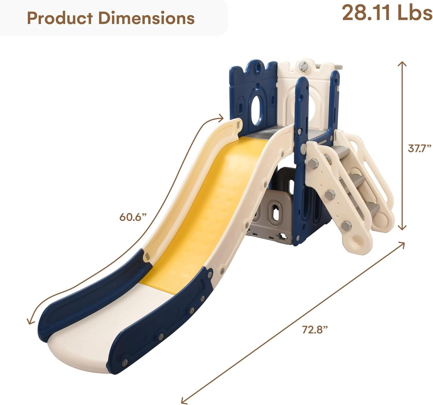Toddler Playhouse With Slide Freestanding Blue Yellow