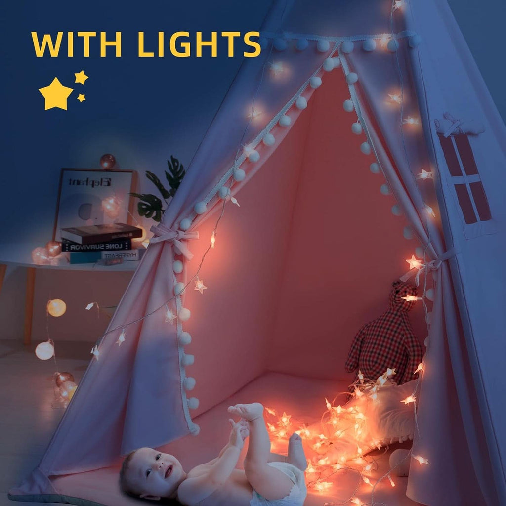 Pink Kids Teepee Tent With Mat Foldable Cotton Canvas