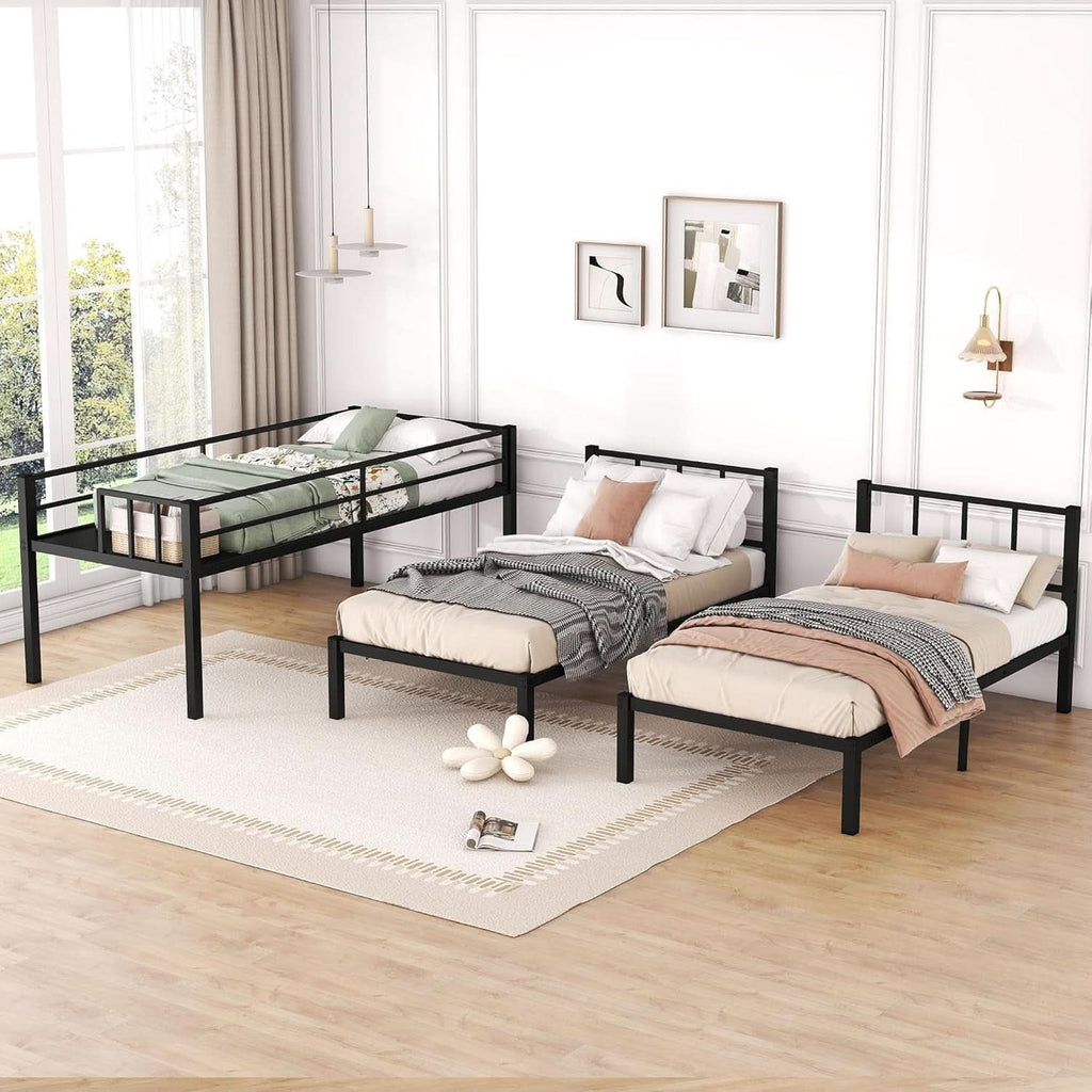 Triple Bunk Bed For Three Kids Built In Desk Black