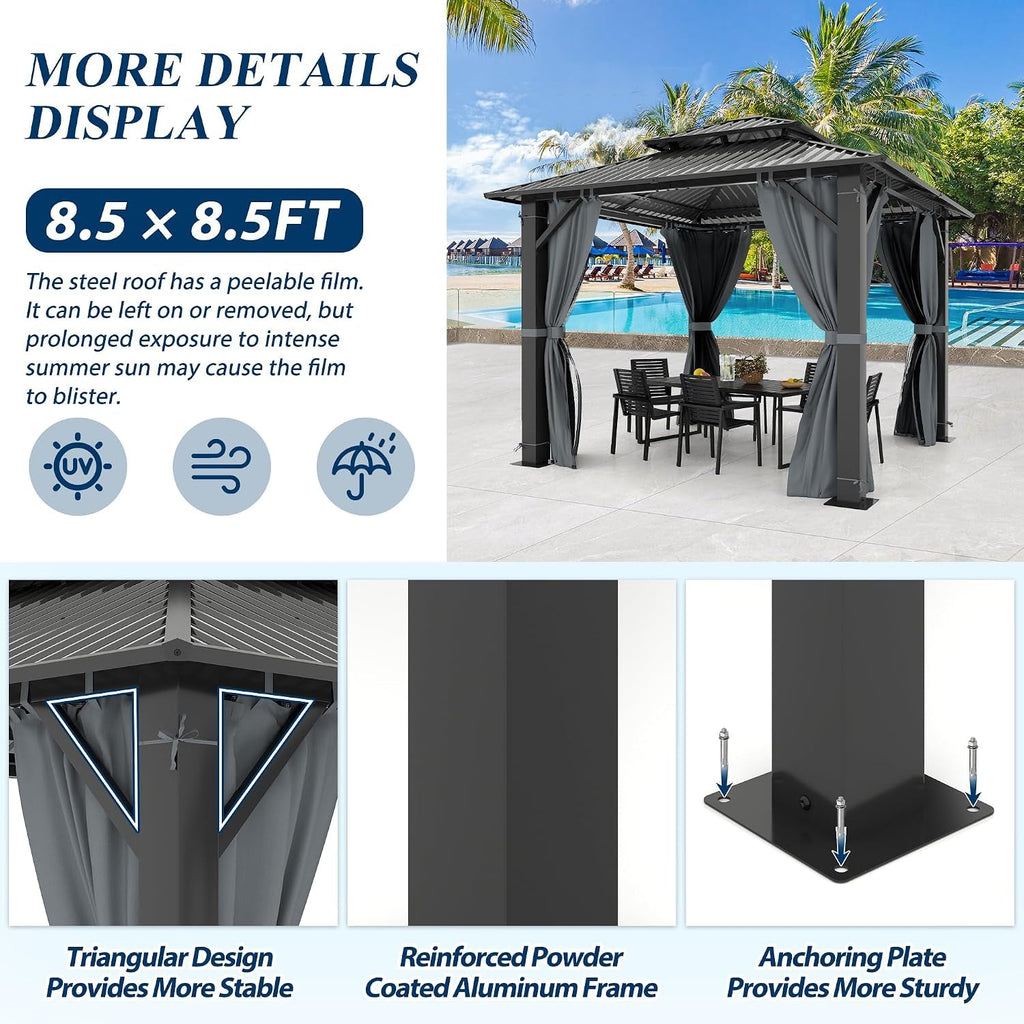 8.5x8.5 Outdoor Hardtop Gazebo With Ventilated Roof
