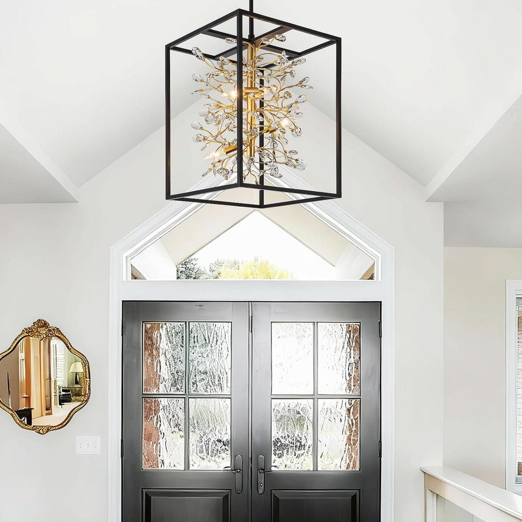 Metallic Blackened Gold Crystal Chandelier Four Light