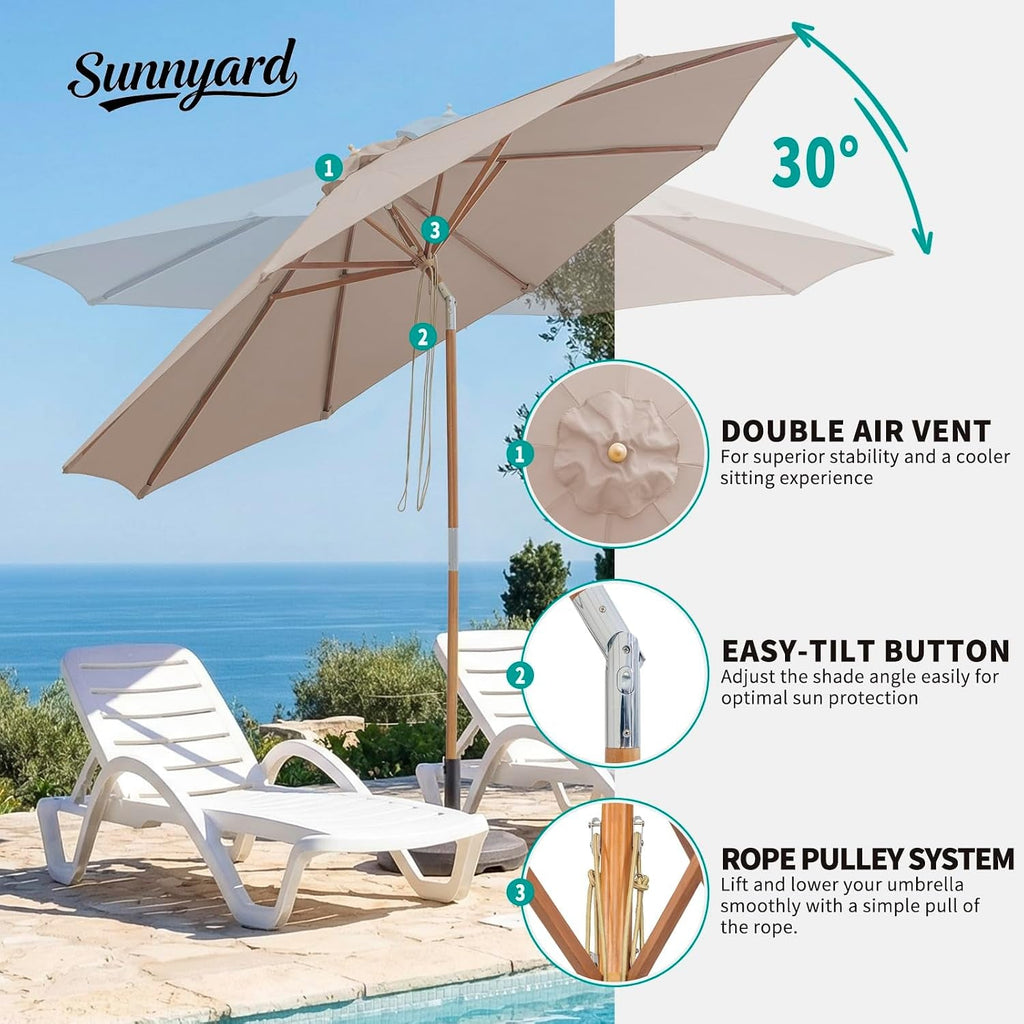 Nine To Ten Foot Bamboo Patio Outdoor Umbrella UPF50 Tilt