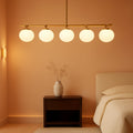 Golden Linear Midcentury Chandelier Quintuple Globes