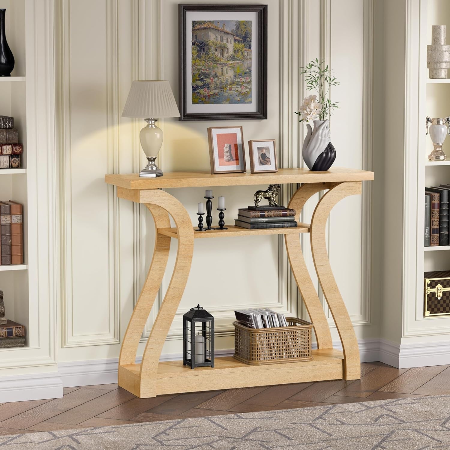 Solid Wood Console Table Forty Seven Inch Wide Three Tier