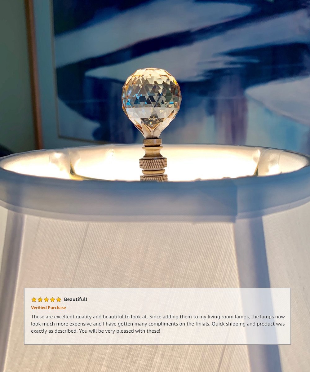 Stephanov Faceted Champagne Crystal Ball Lamp Finial Antique Brass
