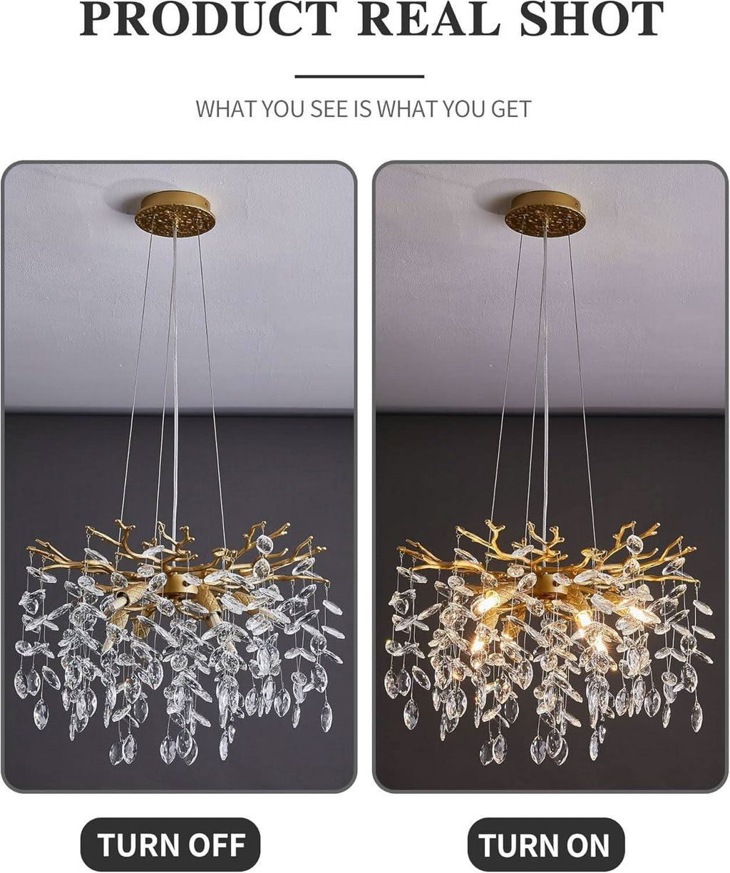 Gold Crystal Chandelier Elegant 18 Inch Ceiling Light