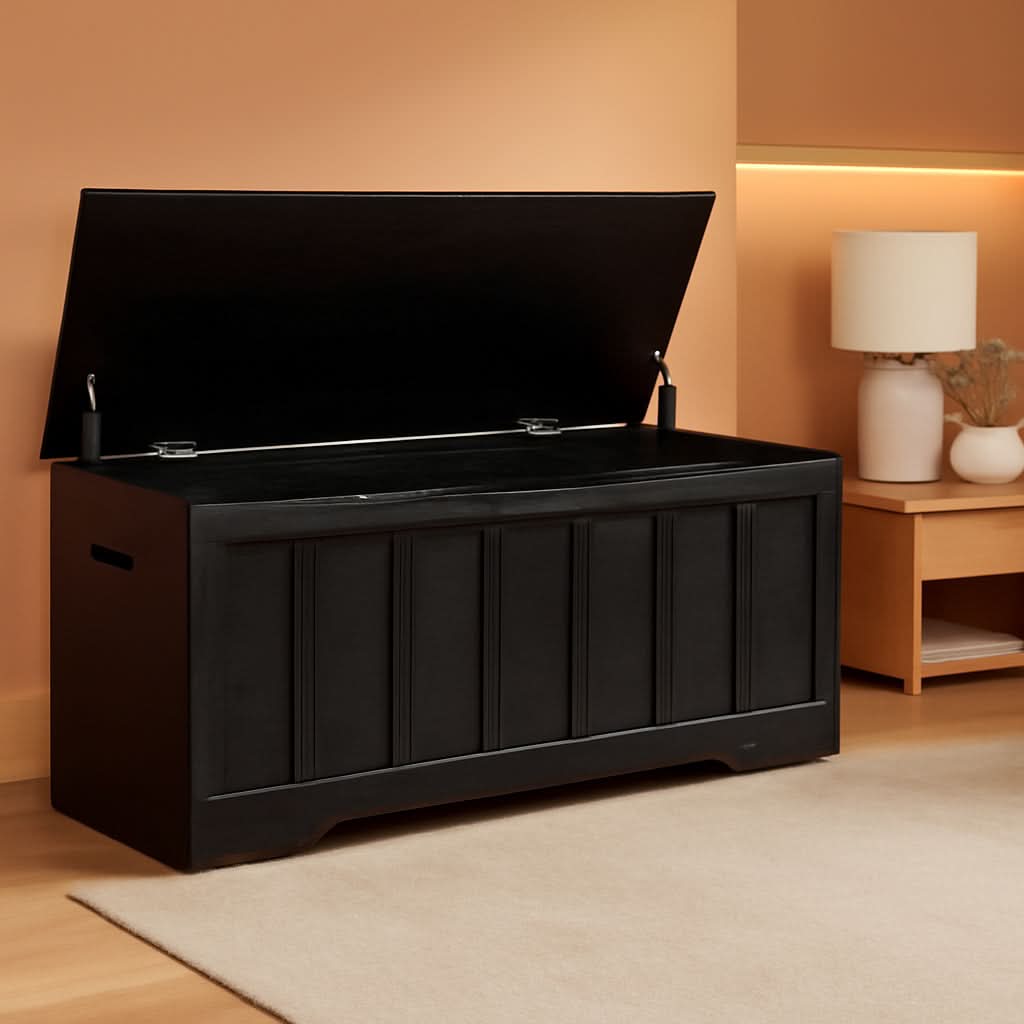 Black 47.2 Inches SolidWood Oversized Storage Bench