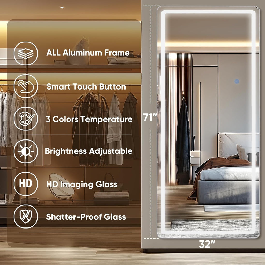 LED Full Length Mirror 71x32 in High Quality Dimmable