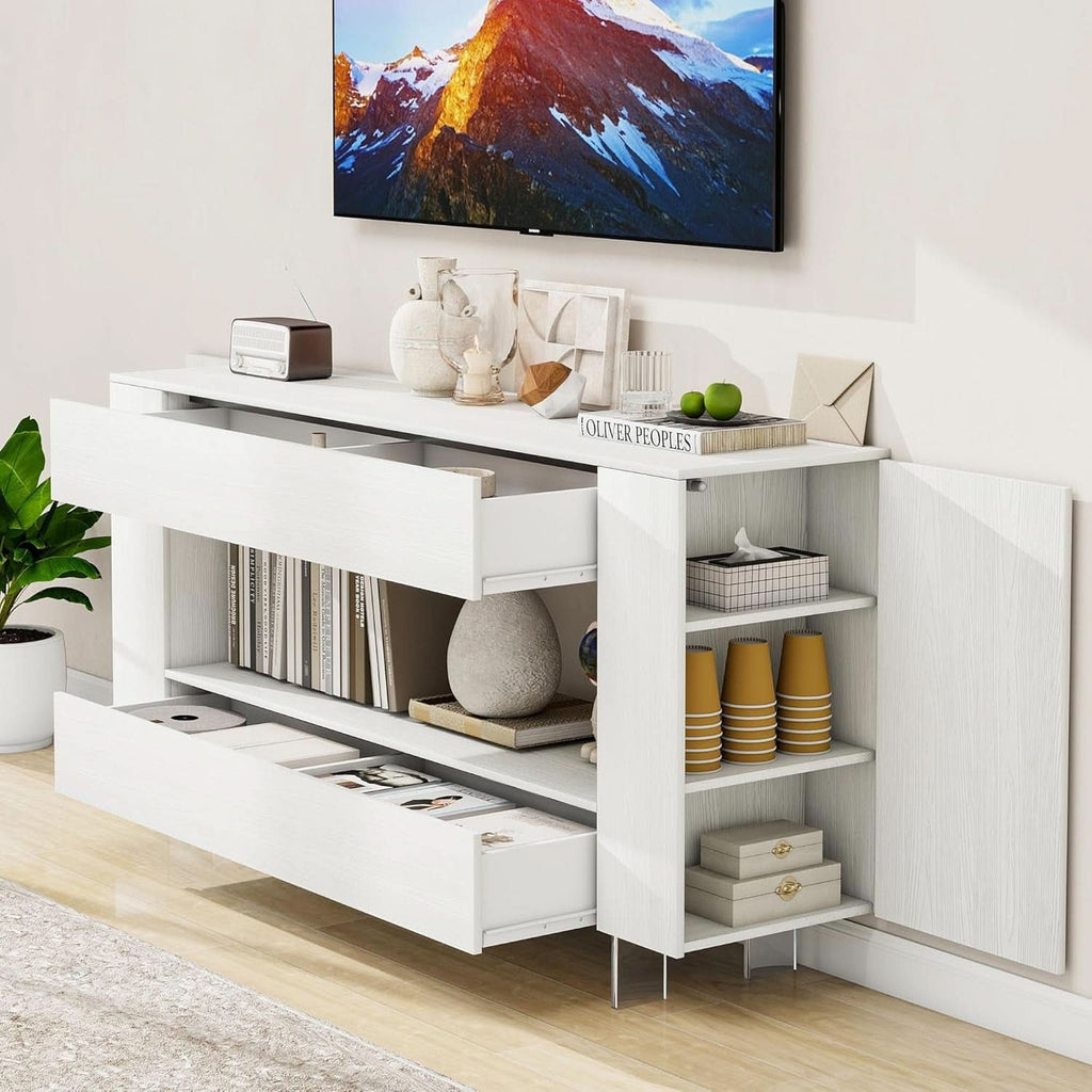 65 Inch TV Stand With White Entertainment Center Storage