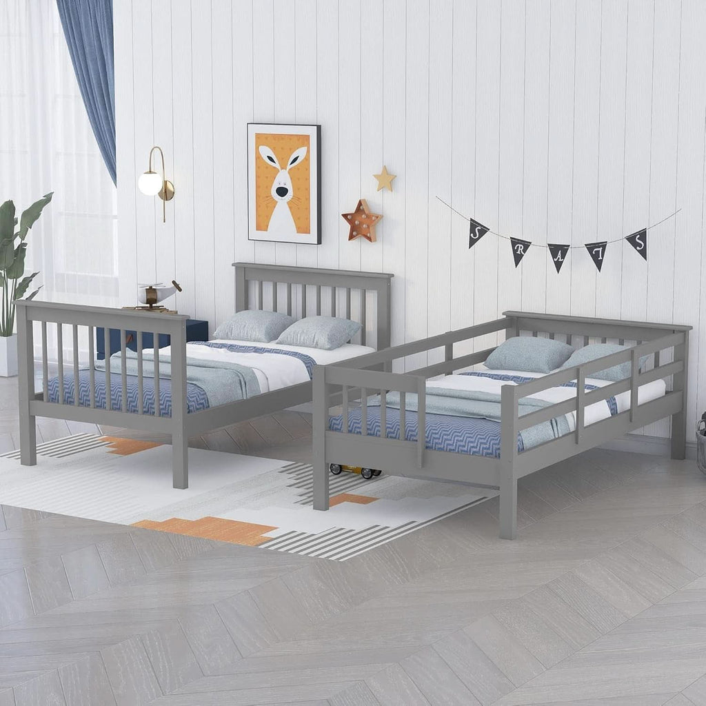 Twin Over Twin Bunk Beds With Stairs Grey For Kids Dorm