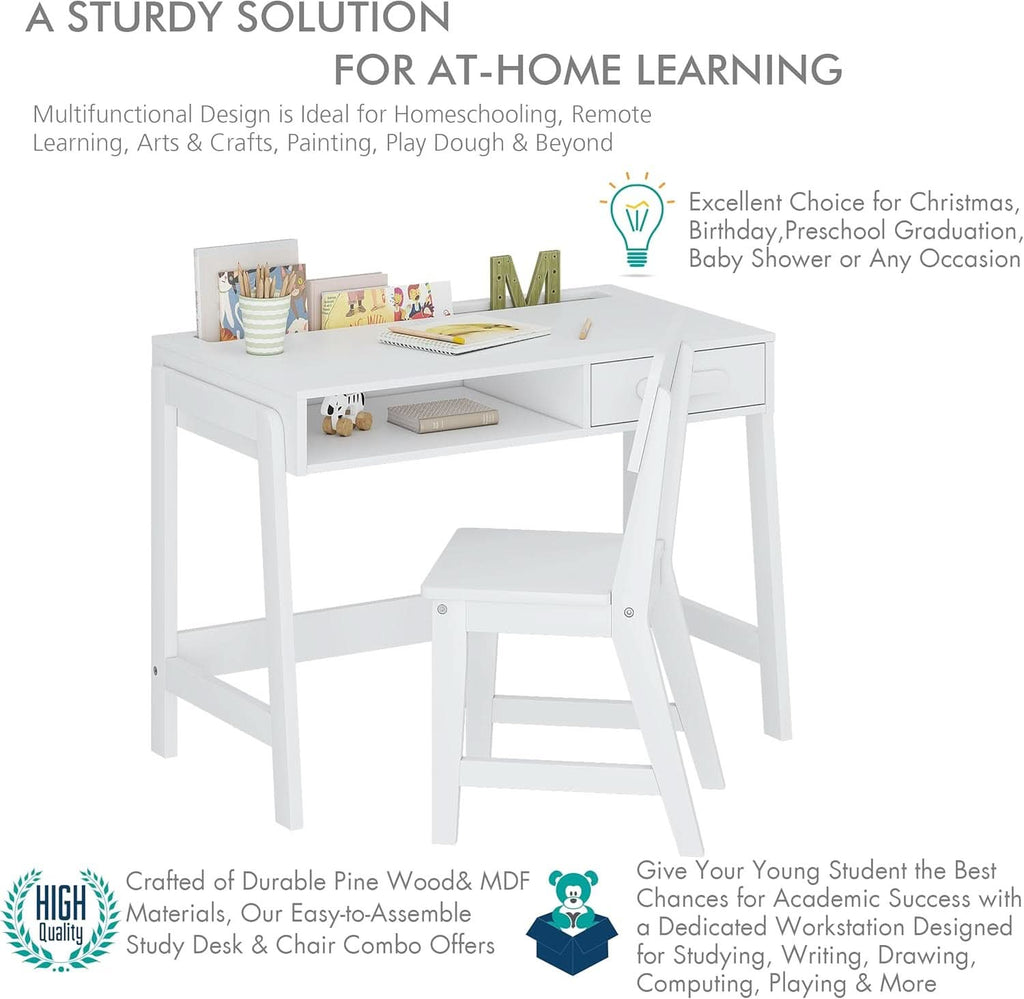 Kids Desk and Chair Set With Storage Drawers for Study