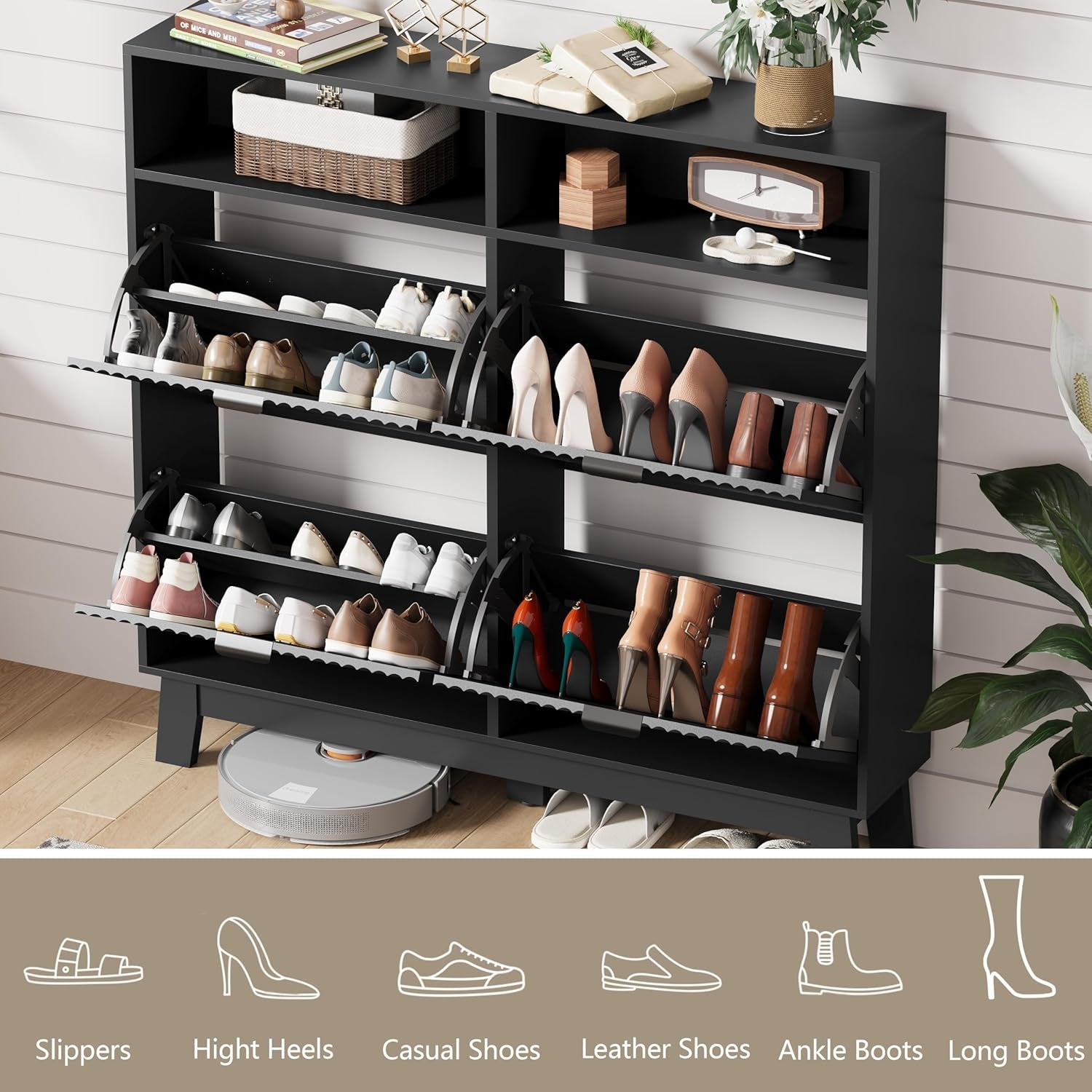 Matte Black UltraSlim Shoe Storage Cabinet Drawers