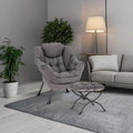 Dark Grey Velveteen Upholstered Ottoman Lounge Chair