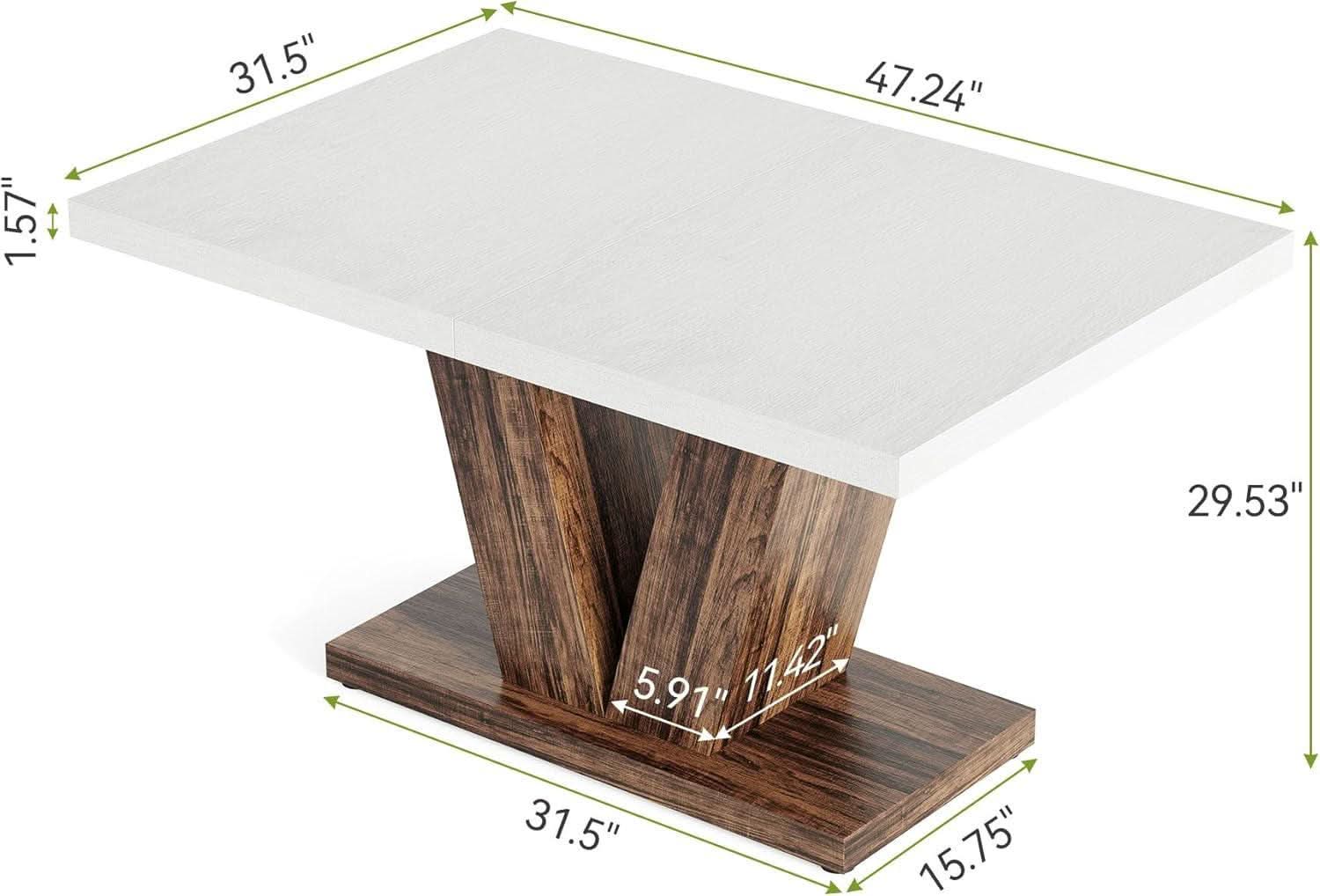 47 Inch White Rectangular Dining Table With Rustic Pedestal
